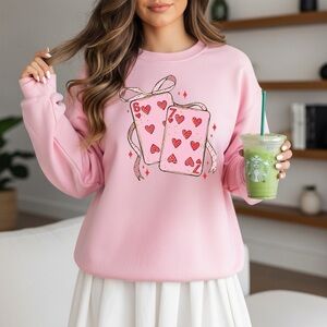 67 Valentine's day Hearts cards Sweatshirt S M L XL New Graphic Cozy Lucky 6 7